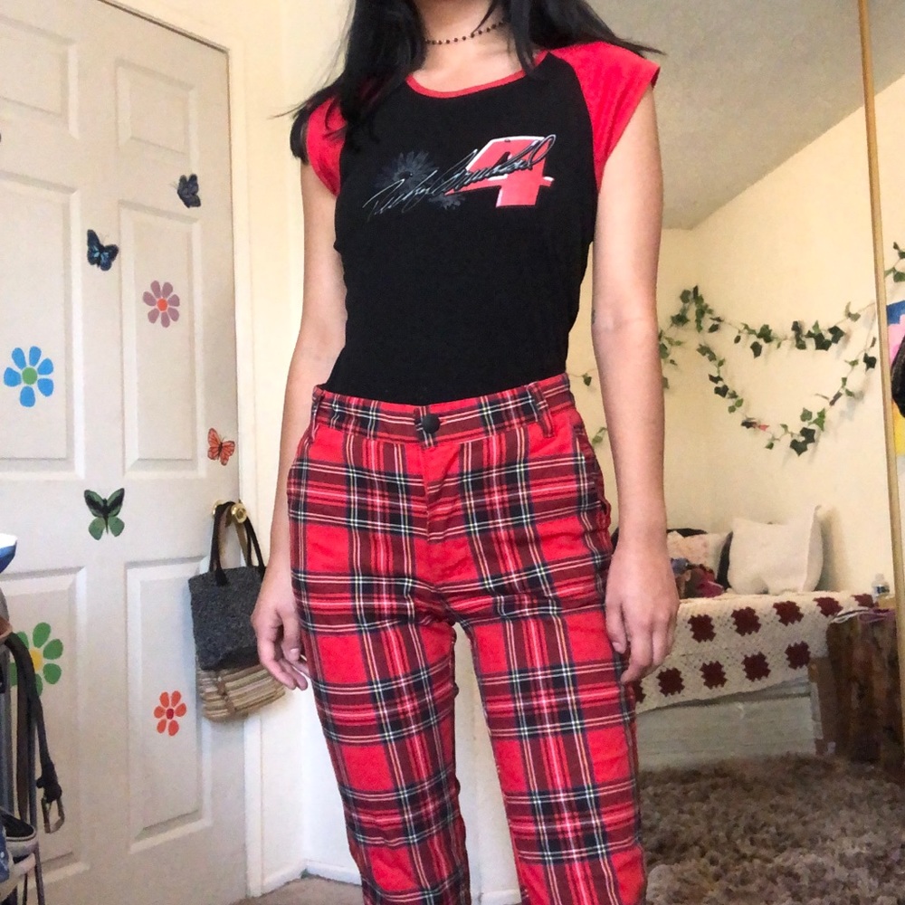 Red plaid pants